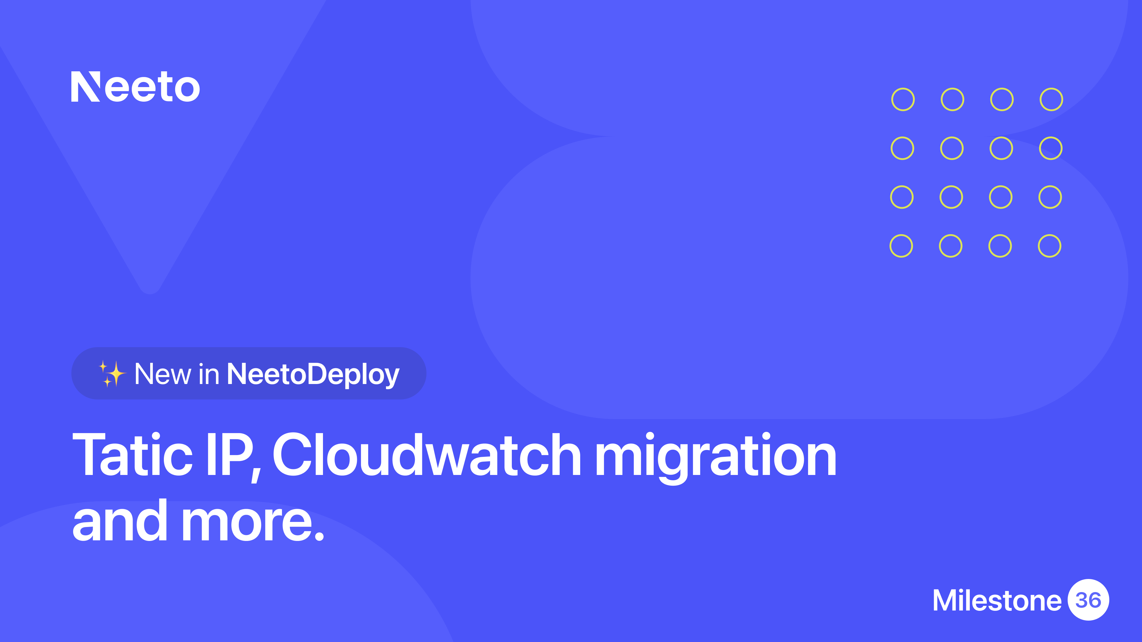 Milestone M36 - Static IP, Cloudwatch migration and more